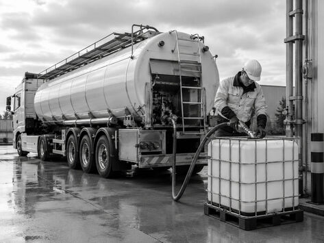 Tankwagen vult een IBC-container van 1000 liter